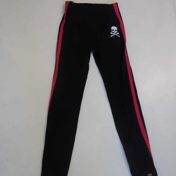 Womens Splits 59 Black Skull Leggings W/Pink & Blue Side Stripes 2 - Picture 1 of 5